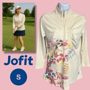 Jofit Top Women Small Cream Half Zip Floral Print Long Sleeve Outdoor Activewear